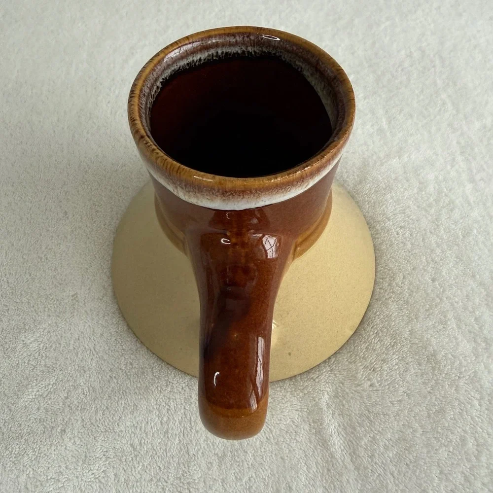 Vintage Brown Drip Glaze No Spill‎ Travel Wide Bottom Ceramic Pottery Coffee Mug